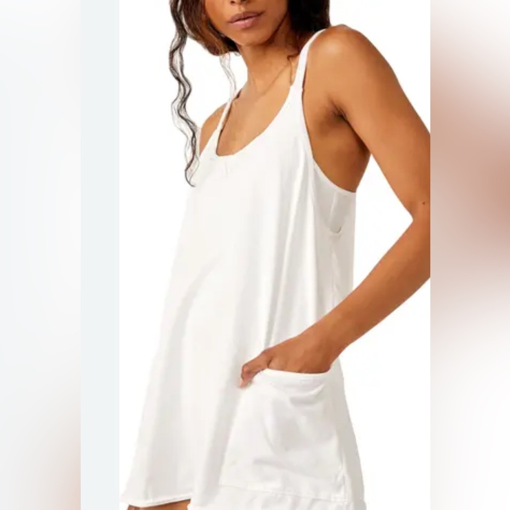 Free People White Sleeveless Pocket Shift Dress